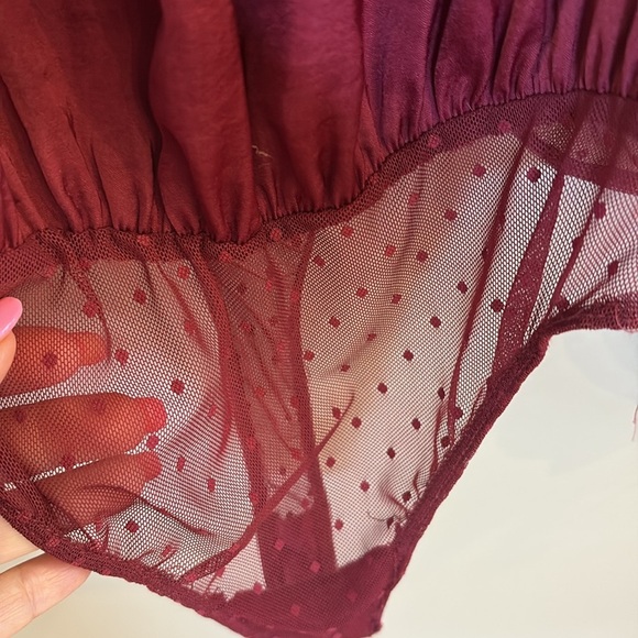 Intimately FREE PEOPLE Another Round bodysuit blouse smocked square neck wine Sm - Picture 5 of 16